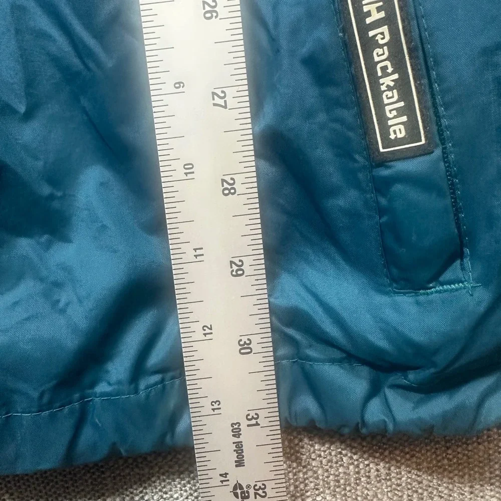 Helly Hansen Rain Jacket Mens M Teal Black Good Packable Hooded Windbreaker